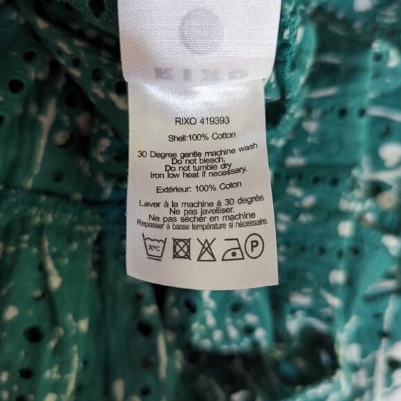 Rixo Sasha Floral Mini Dress Green Cotton Eyelet Broderie Anglaise Small Preown - Picture 12 of 13
